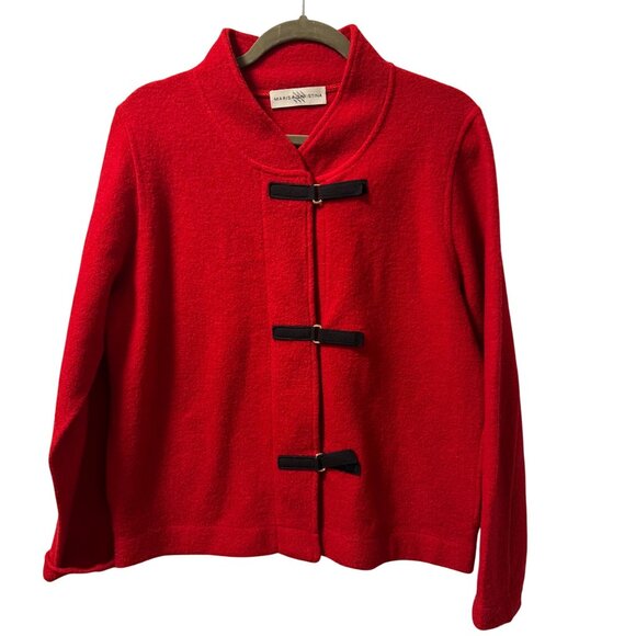 Marisa Christina Red Wool Jacket With Black Velcro Closure Sz  S jacket - Picture 2 of 12